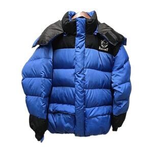 Vtg Bear Force Mens L Heavy Down Puffer Winter Coat Blue Parka Extreme Weather